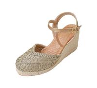 Women's Sandals Woven Edge Closed Toe Plain Front Hollow Floral Pattern Back Strap Ankle Strap Adjustable Buckle | Casual Espadrilles for Going Out Vacation, 01 gold, 4 UK