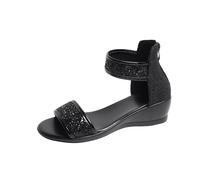 Womens Sandals Zip Up Back Womens Glitter Wedge Sandals Sparkly Rhinestone Slides Dance Evening Slippers Slip On Open Toe Sandal Graduation Heel Slipper Dressy Prom Slide Elegant Hollow Sandal