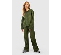 Womens Sandblast Fray Hem Wide Leg Jeans - Green - 10, Green