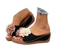 Womens Sandles Sandals for Women Summer Ladies Flip Flops Flat Leather Sandal Toe Post Bohemian Walking with Arch Support Platform Women's Sliders Peep A-Black Size 3.5