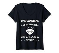 Womens Sandrine Value | Birthday Humor Mom Mother First Name V-Neck T-Shirt