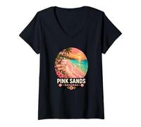 Women's Sands Bahamas Tropical Beach Sunset Design V-Neck T-Shirt