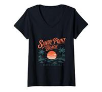 Women's Sandy Point Beach North Carolina Sunset V-Neck T-Shirt