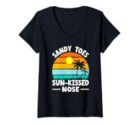 Womens Sandy Toes Sun-Kissed Nose Tropical Beach Lover Summer Break V-Neck T-Shirt