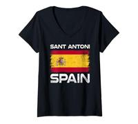 Women's Sant Antoni Spain Flag Design Proud Spanish Flag V-Neck T-Shirt