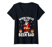 Womens Santa Been Bad Christmas Funny Reading Book Snowflakes Gifts V-Neck T-Shirt