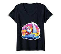Womens Santa Boat Sailing Sailor Merry Christmas Yacht Skipper Xmas V-Neck T-Shirt