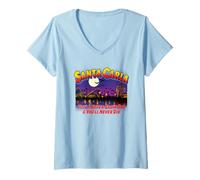 Womens Santa Carla pier CA Tourist pop Culture Bats Moon Vampires V-Neck T-Shirt