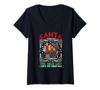 Womens Santa Checks The Nice List I Check The Candle Aisle V-Neck T-Shirt
