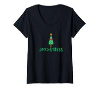 Women's Santa Christmas - Joy Greater Than Stress V-Neck T-Shirt