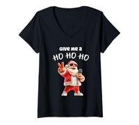 Womens Santa Claus Rapper Musician Give me a Ho Ho Ho Christmas V-Neck T-Shirt