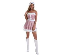 Women's Santa Cosplay Costume Full Set For Christmas Party,Deluxe Mrs Claus Xmas Outfit Dress Long Sleeve Night Before Adult Fancy Dress Babydoll Nightwear (Pink #1,XL)