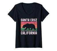 Womens Santa Cruz California Beach Forest Norcal Northern Cali Bear V-Neck T-Shirt