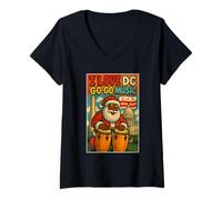 Womens Santa DC Go-Go Music- Holiday Urban Streetwear V-Neck T-Shirt