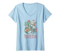 Womens Santa Elves Workshop Christmas Holiday Retro 80s Art V-Neck T-Shirt