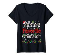 Womens Santa Favorite Operator Christmas Family Lights Funny Xmas V-Neck T-Shirt