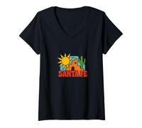 Womens Santa Fe Adobe Sunset Southwest Desert Sunscape Style V-Neck T-Shirt