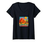 Womens Santa Fe Adobe Sunset Southwest Desert Sunscape Style V-Neck T-Shirt
