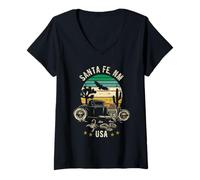 Womens Santa Fe NM USA Hotrod Retro Desert Sunset Style Design V-Neck T-Shirt