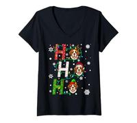Womens Santa Hat Ho Ho Ho Family Christmas Saint Bernard Dog Xmas V-Neck T-Shirt