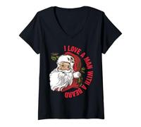 Womens Santa - I Love A Man with A Beard V-Neck T-Shirt