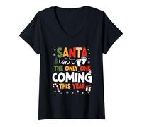 Womens Santa Isn’t The Only One Coming Christmas Baby Announcement V-Neck T-Shirt