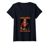 Womens Santa Knows | Funny Horror Christmas V-Neck T-Shirt