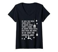 Womens Santa Knows V-Neck T-Shirt