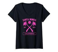 Women's Santa Monica California Established 1875 Retro Palm Tree V-Neck T-Shirt