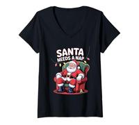 Womens Santa Needs A Nap Funny Christmas Holiday Humor V-Neck T-Shirt
