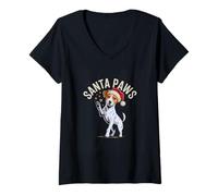 Womens Santa Paws Funny Jack Russell Terrier Christmas Dog Mom Dad V-Neck T-Shirt