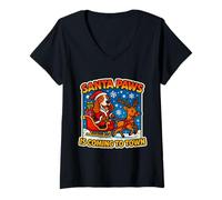 Womens Santa Paws is Coming to Town Christmas Basset Hound Dog Xmas V-Neck T-Shirt