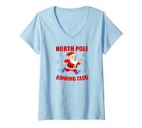 Womens Santa Runner North Pole Christmas Running V-Neck T-Shirt