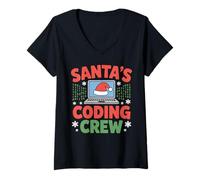 Womens Santa’s Coding Crew Holiday Tech Laptop V-Neck T-Shirt