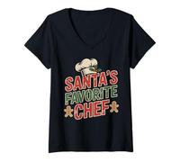 Womens Santa’s Favorite Chef Christmas Kitchen V-Neck T-Shirt