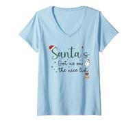 Womens Santa’s Got Us on The List Christmas Baby Announcement 2026 V-Neck T-Shirt