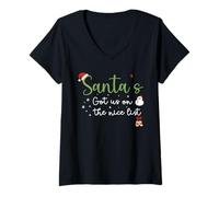 Womens Santa’s Got Us on The List Christmas Baby Announcement 2026 V-Neck T-Shirt