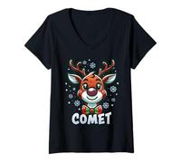 Womens Santa’s Reindeer Comet Xmas Group Costume V-Neck T-Shirt