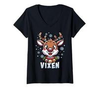 Womens Santa’s Reindeer Vixen Xmas Group Costume V-Neck T-Shirt
