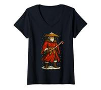 Womens Santa Samurai Warrior with Cane Candy Katana a Christmas V-Neck T-Shirt