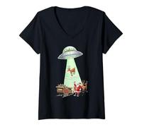 Women's Santa Sleigh Alien Abduction V-Neck T-Shirt