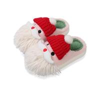 Women's Santa Slippers Furry Warm Christmas House Shoes | Santa styling with a furry plush finish creates warm festive footwear for Christmas mornings, bedrooms and relaxed indoor