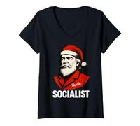 Women's Santa Socialist Socialism Anti-Capitalist Progressive V-Neck T-Shirt