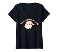 Womens Santa Stop Here I’m Queer LGBTQ Holiday Festive V-Neck T-Shirt
