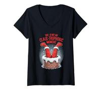 Womens Santa Stuck in Chimney Funny Christmas Humor V-Neck T-Shirt