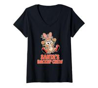 Womens Santa's Backup Crew Christmas Bunny Lights V-Neck T-Shirt