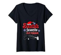 Women's Santas Favorite Fly Fisher Christmas V-Neck T-Shirt