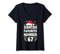 Womens Santas Favorite Number 67 Six Seven Christmas 67 Meme V-Neck T-Shirt