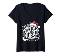 Womens Santa's Favorite Nurse Christmas Fun for Proud Nurses V-Neck T-Shirt