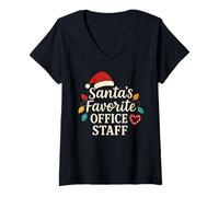 Womens Santa's Favorite Office Staff Funny Christmas Matching Group V-Neck T-Shirt